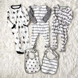 3 Baby Onsies Size 0-3 Months with 2 Matching Bibs